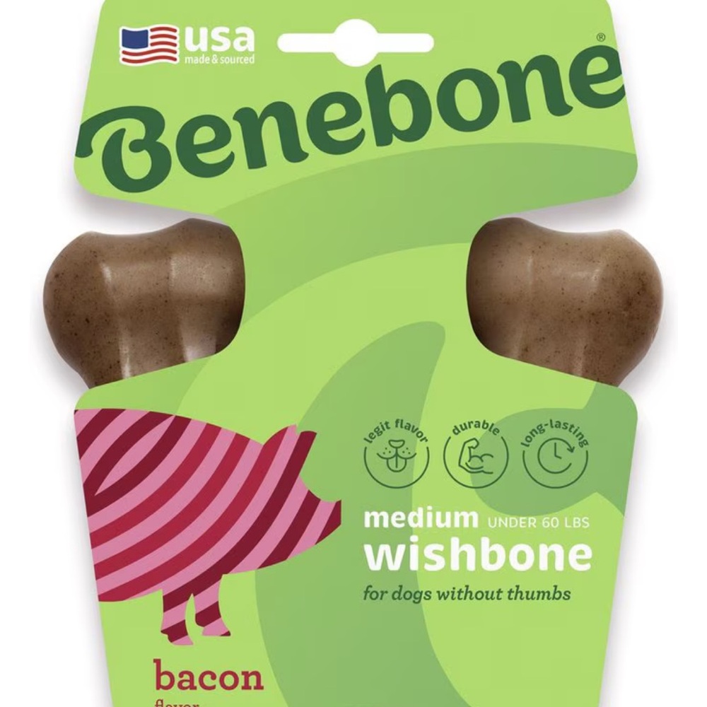 NWT Benebone Bacon Flavor Wishbone Dog Toy Size Medium (under 60 pounds)